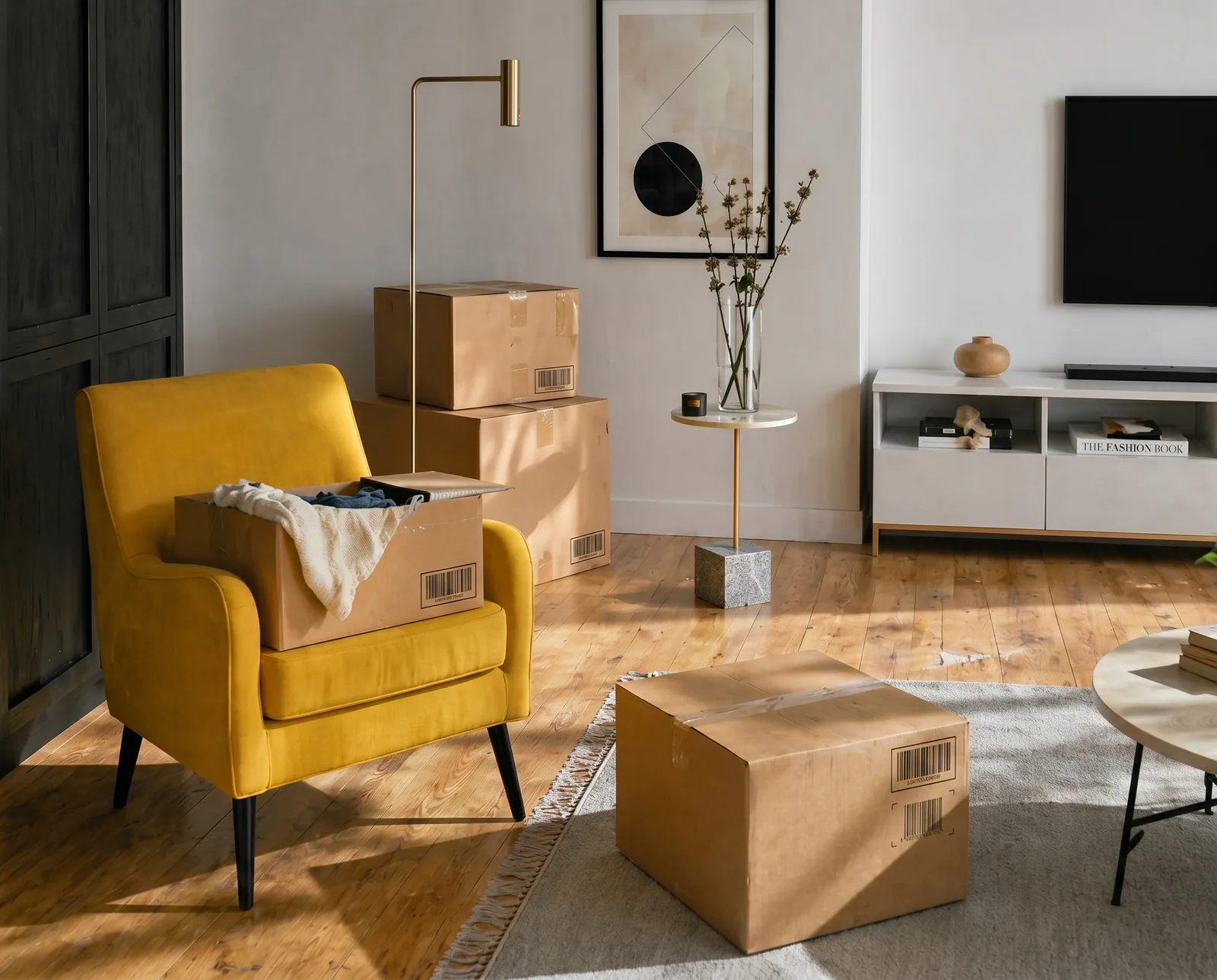 Living plin cu cutii — înainte de Box in Depot